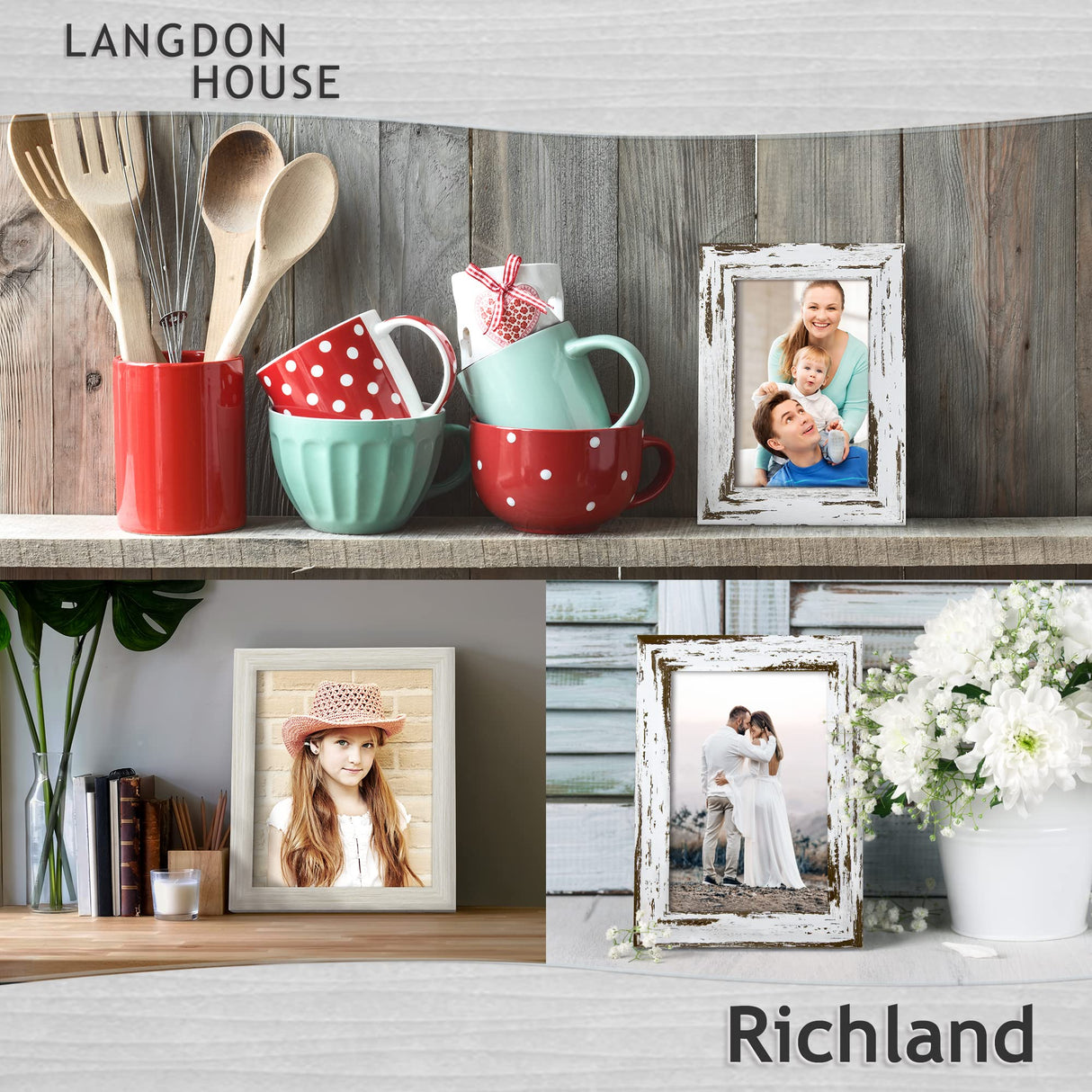 Langdon House 8x10 Picture Frames (Distressed White, 3 Pack) Farmhouse Style, Richland Collection Langdon House