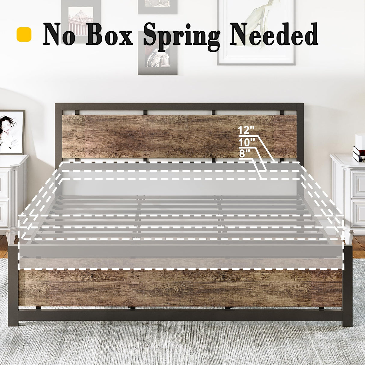 LIKIMIO Walnut King Bed Frame with Headboard & Footboard - Sturdy, Noise-Free Design with Ample Underbed Storage LIKIMIO