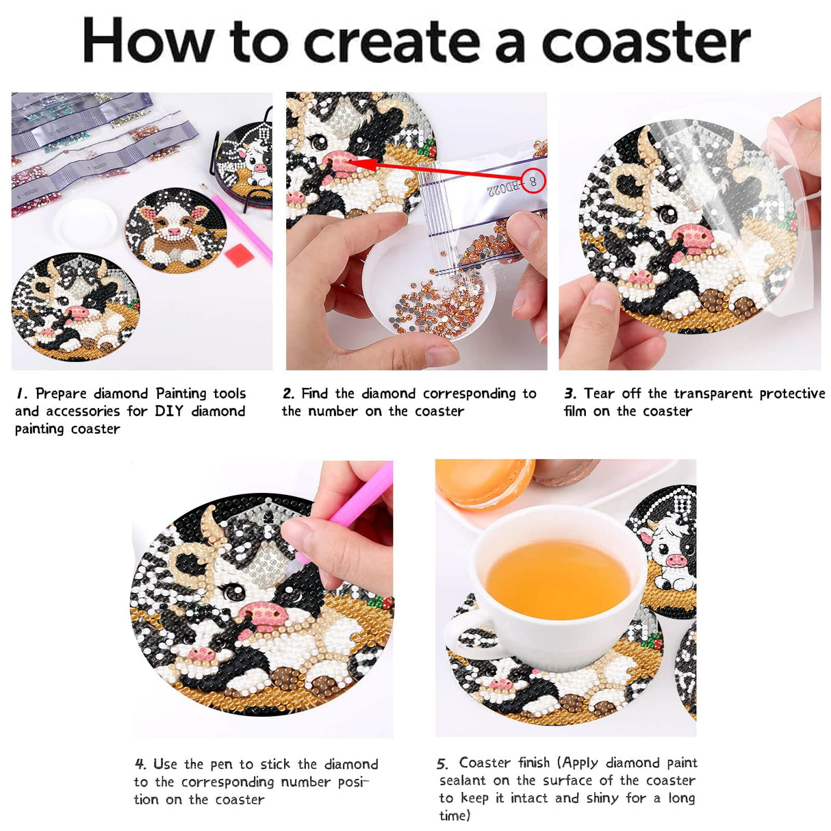 Canrichshop 8 Pcs Highland Cow Diamond Painting Coasters, Cute Animals Art Kits, 5D DIY Full Drill Dots, Arts and Crafts Supplies for Adults Canrichshop