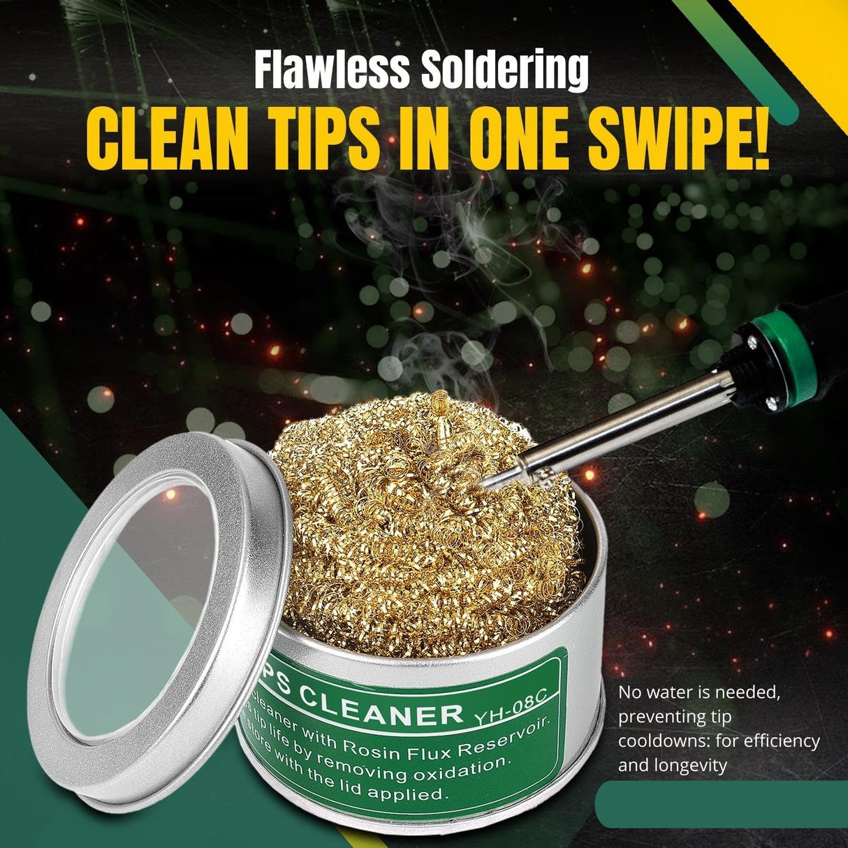 Flexzion Soldering Iron Tip Cleaner, Soft Coiled Brass Wire Sponge Stainless Steel Holder with Rosin Flux Flexzion