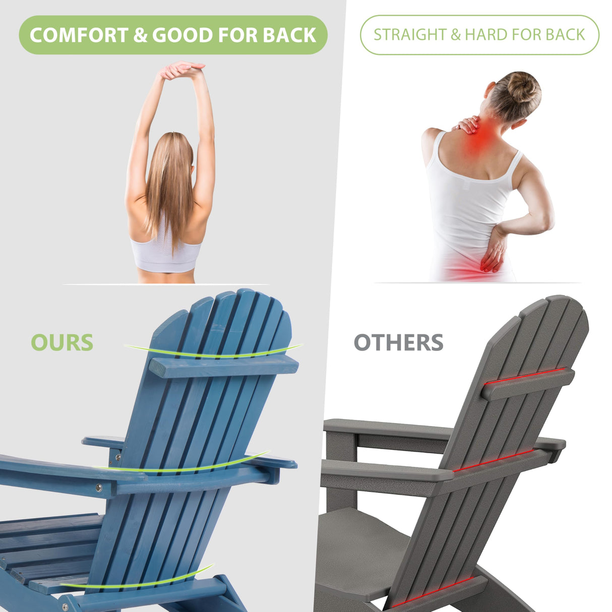 Wooden Folding Adirondack Chair with Ottoman, Pre-Assembled Backrest and Seat Board, Lounge Chair for Outdoor Patio Garden Lawn Backyard Firepit Deck Pool Beach Wood-Natrl