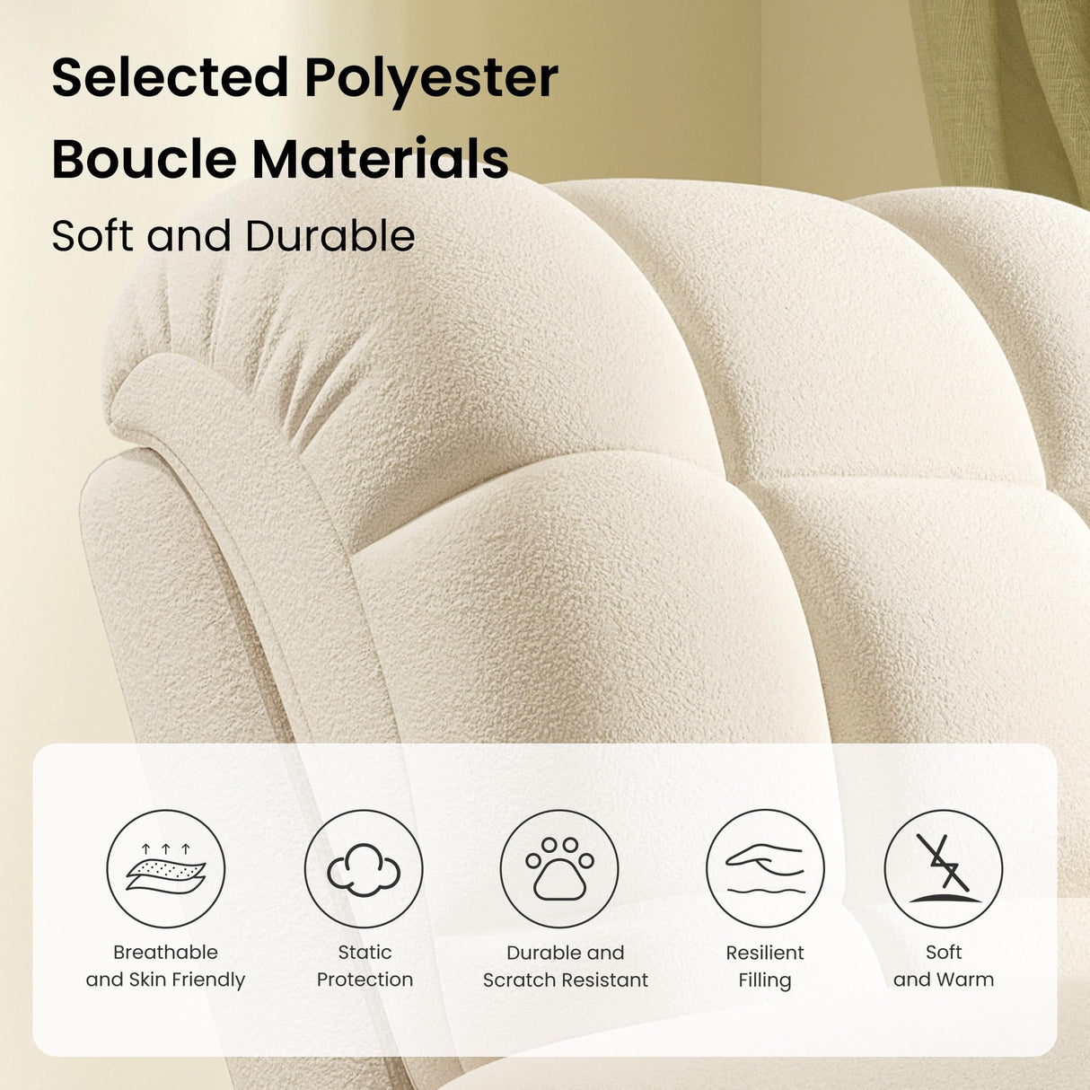 Welzona Adjustable Power Recliner Chair, Soft Teddy Electric Recliner Chair, Power Recliners with USB Port, Eco-Certified Small Recliners for Small Spaces Sofa Reclinable, Beige Welzona