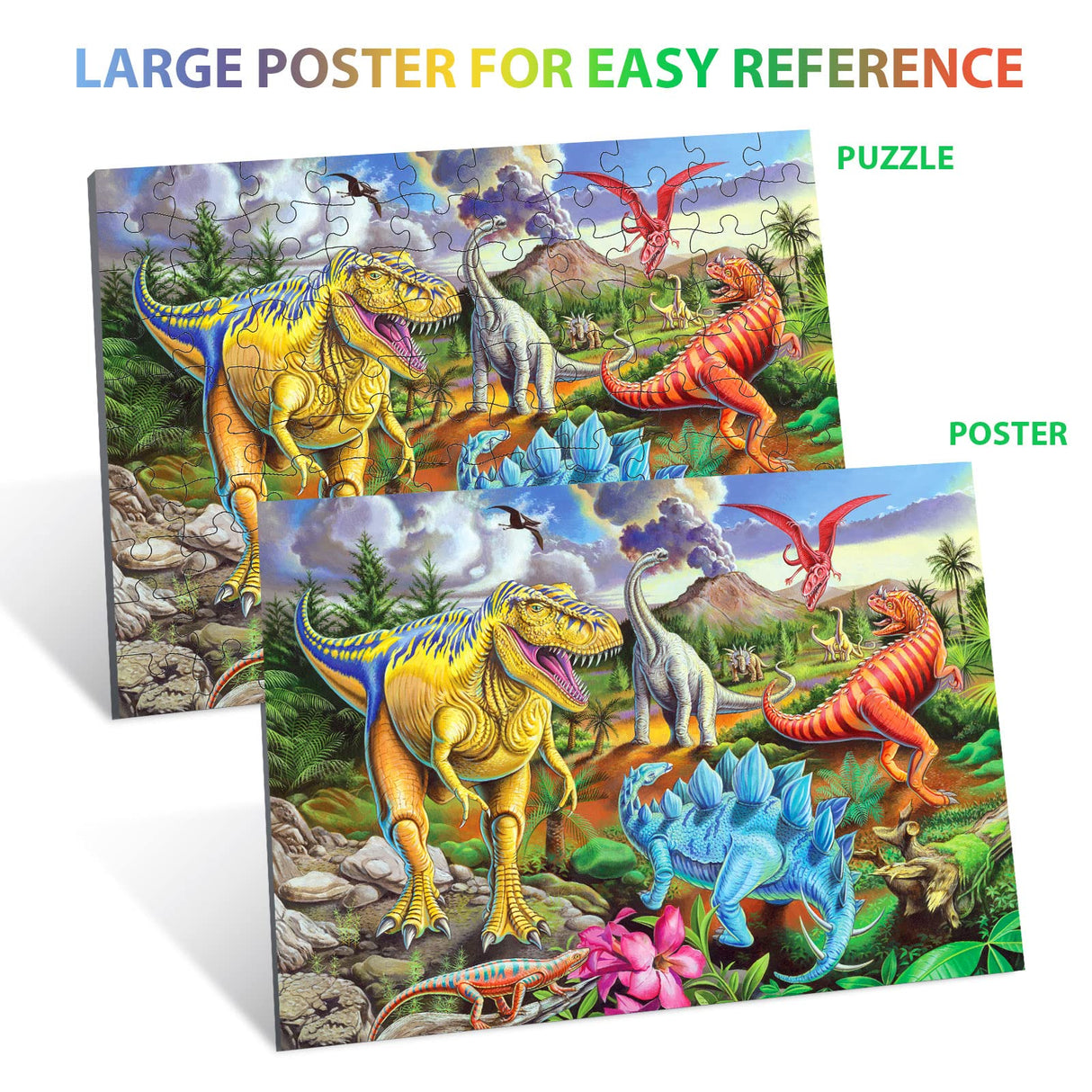 Puzzles for Kids Ages 4-8, 6-8, 8-10, Kids Puzzles 100 Piece Big Dinosaur Floor Jigsaw Puzzle for Kids Children Educational Puzzles Toys for Young Boys and Girls OSBOO