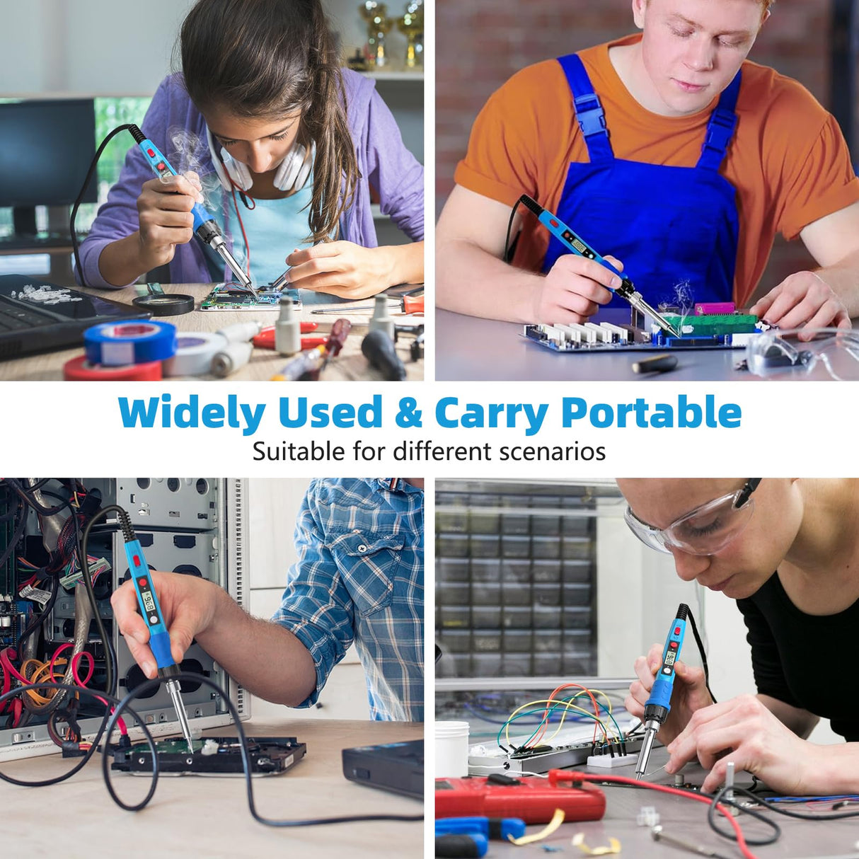 Soldering Iron Kit, 80W 110V LCD Digital Solder Iron Pen with Ceramic Heater, Portable Welding Tools with 5pcs Tips, Stand, Solders Wire, Sponge, Paste, for Metal,Electric Repairs, DIY Q-MING