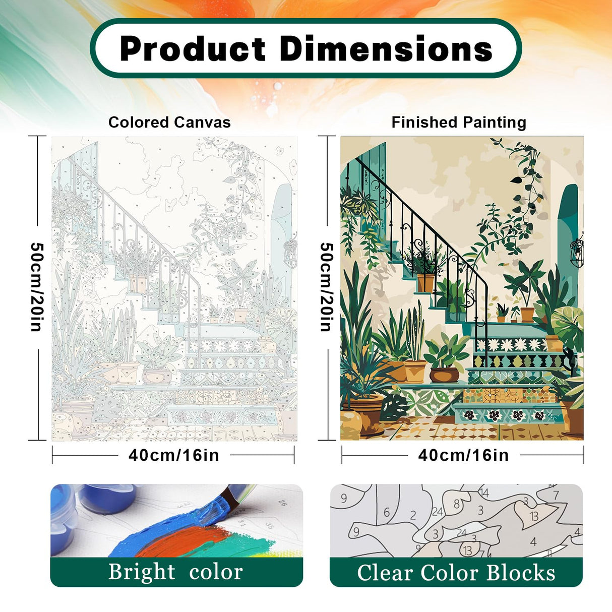2 Pack Paint by Numbers Kit for Adults Beginner, Boho Green Plant Adult Paint by Number Kits on Canvas, DIY Acrylic Number Painting for Adults for Home Wall Decor Gift 16x20 Inch Possoco