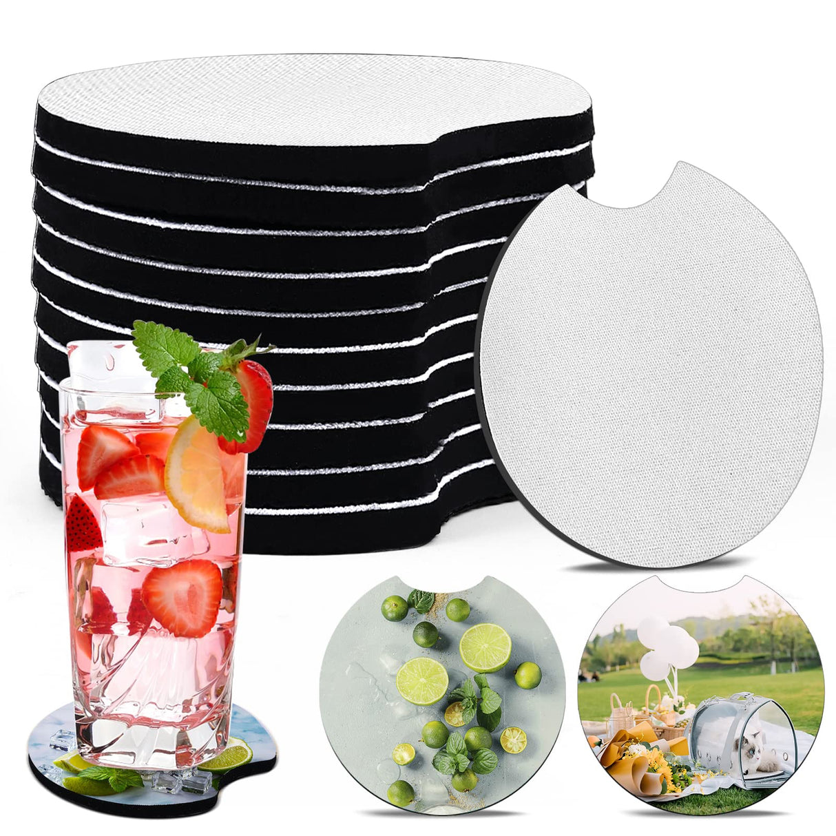 10 PCS Sublimation Blank Car Coasters, 2.75 in Circular Opening Blank Sublimation Coasters for Thermal Sublimation DIY Crafts,Car Coasters AROIC. NEOACT