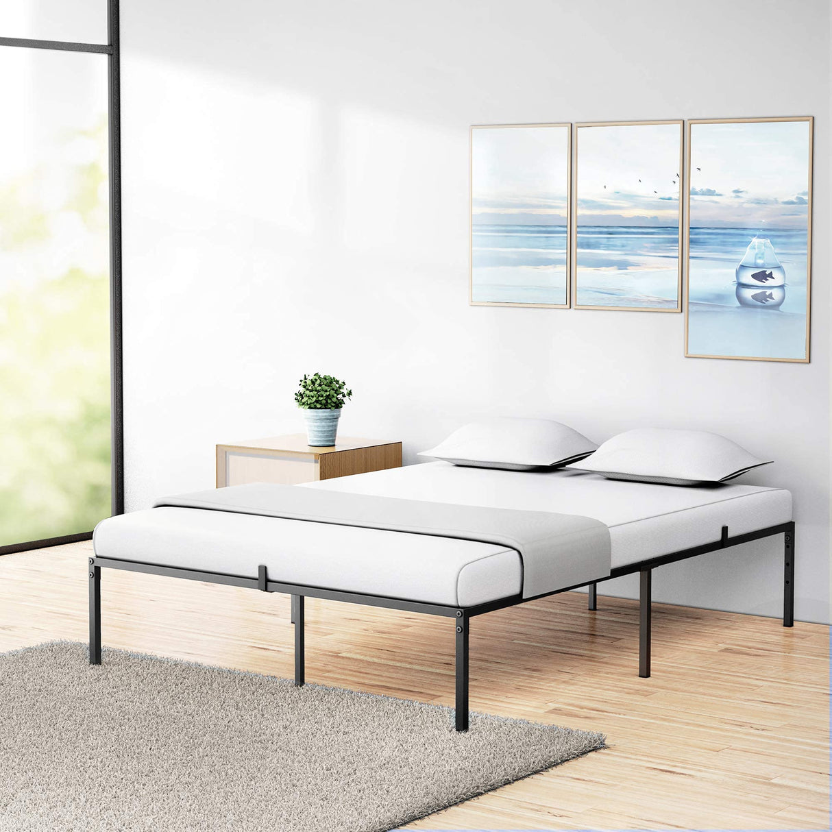 coucheta Full Metal Platform Bed Frame with Sturdy Steel Bed Slats,Mattress Foundation No Box Spring Needed Large Storage Space Easy to Assemble Non-Shaking and Non-Noise Black (Full) coucheta