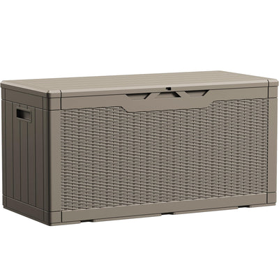 Devoko 100 Gallon Waterproof Resin Deck Box with Lockable Lid and Stylish Rattan Design for Indoor and Outdoor Storage
