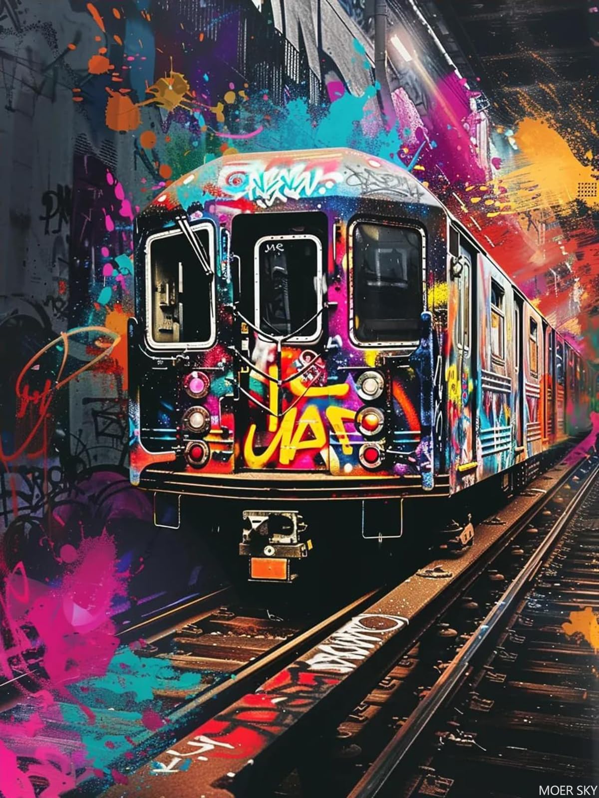 MOER SKY Hip Hop Train Diamond Painting Kits for Adults, Vehicle Diamond Painting Art Kit for Adult, 5D Full Drill Diamond Dots Painting for Beginners Home Wall Decor Gifts 12x16 Inch MOER SKY