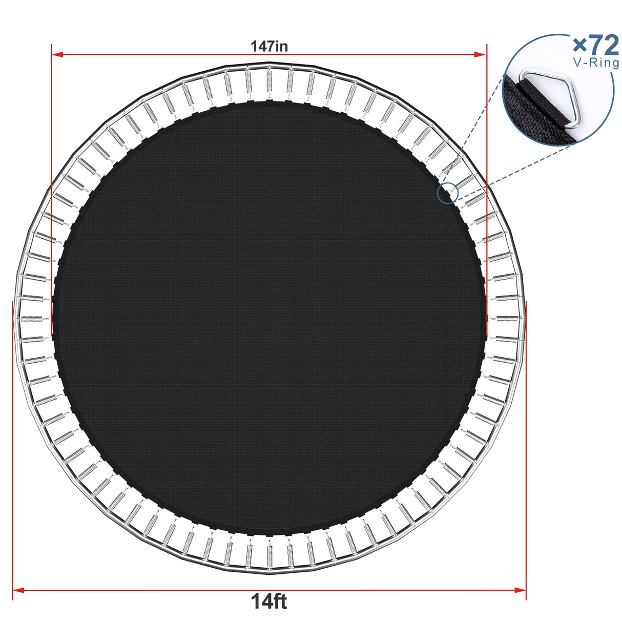 NONMON Trampoline Replacement Mat Fits 14 ft Round Trampoline Frame with 72 V-Hooks Fits 6.5 inch Trampoline Mat, UV-Resistant, with Spring Hook(Not Include Spring) NONMON