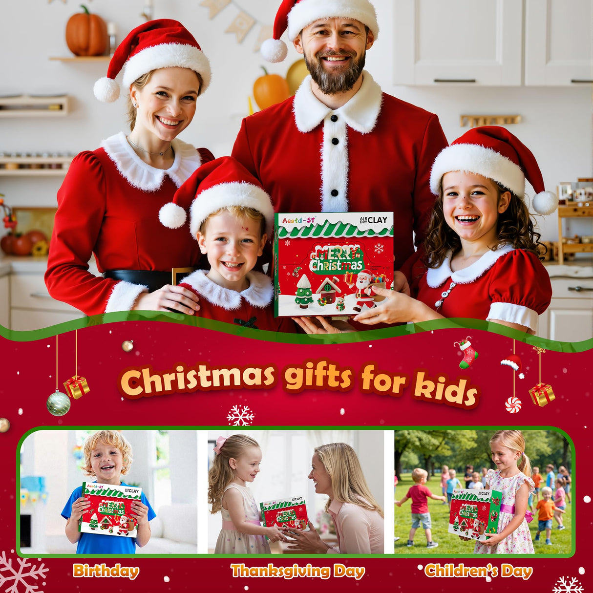 Air Dry Clay Kit - Christmas Theme, Modeling Clay for Kids, DIY Model Magic Clay with Sculpting Tools and Tutorials,12 Boxes Molding Clay, Ultra Light, Soft & Non-Sticky, Arts and Crafts Gift for Kids Aestd-ST