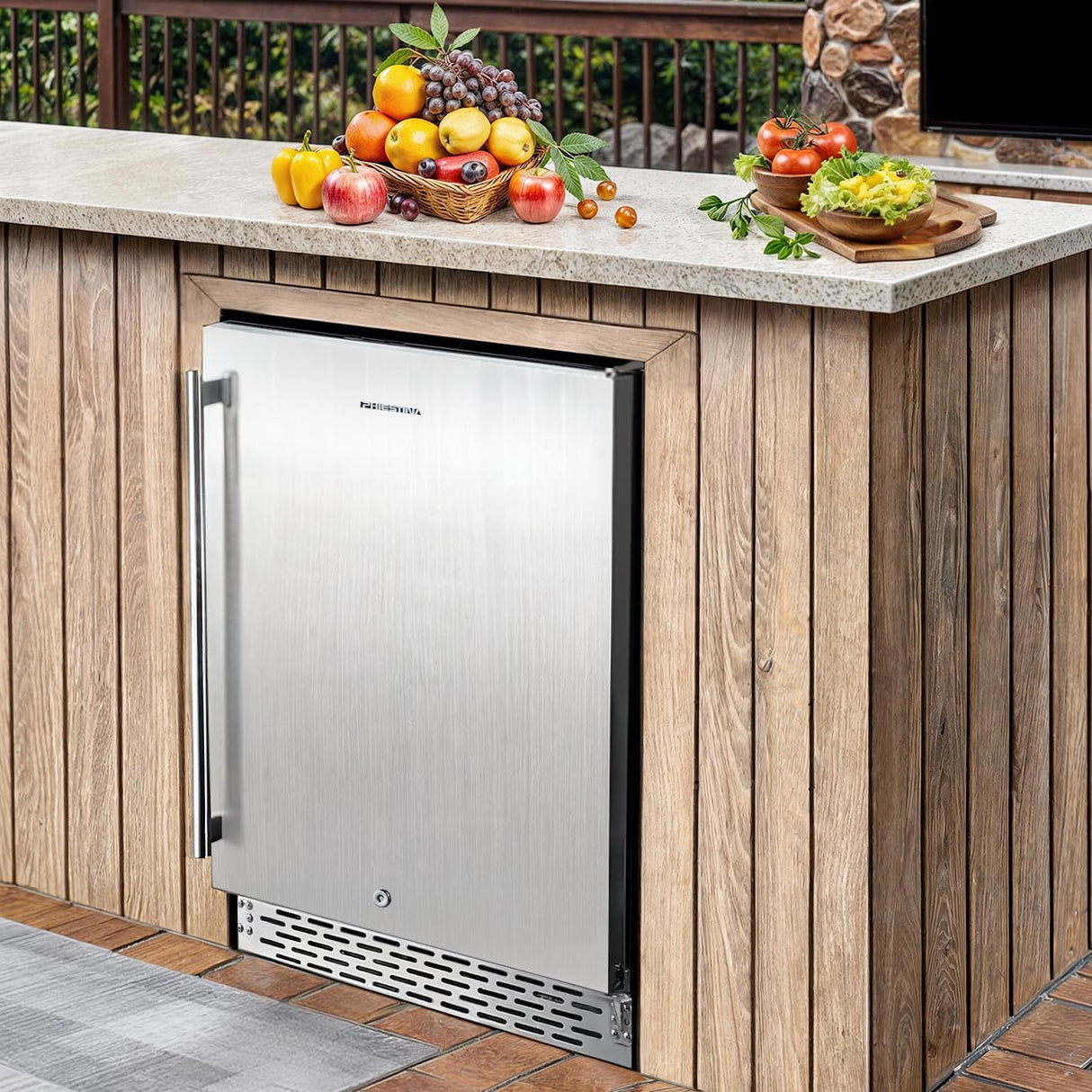 Phiestina 24 inch Indoor/Outdoor Beverage Refrigerator 175 Cans Built-in/Freestanding Beverage Fridge Cooler Lockable Stainless Steel Door Auto Defrost Quiet For Home/Commercial,6 Removable Shelves Phiestina