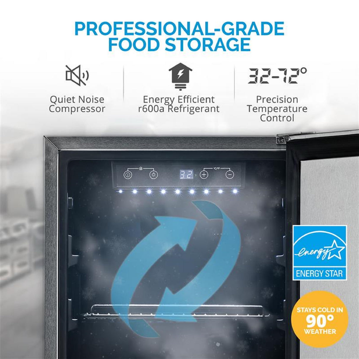 NewAir 15" Commercial Beverage Refrigerator | Weatherproof Stainless Steel Fridge | Built-In or Freestanding Outdoor Patio Fridge For Beer, Wine, Food NCR032SS00 NewAir
