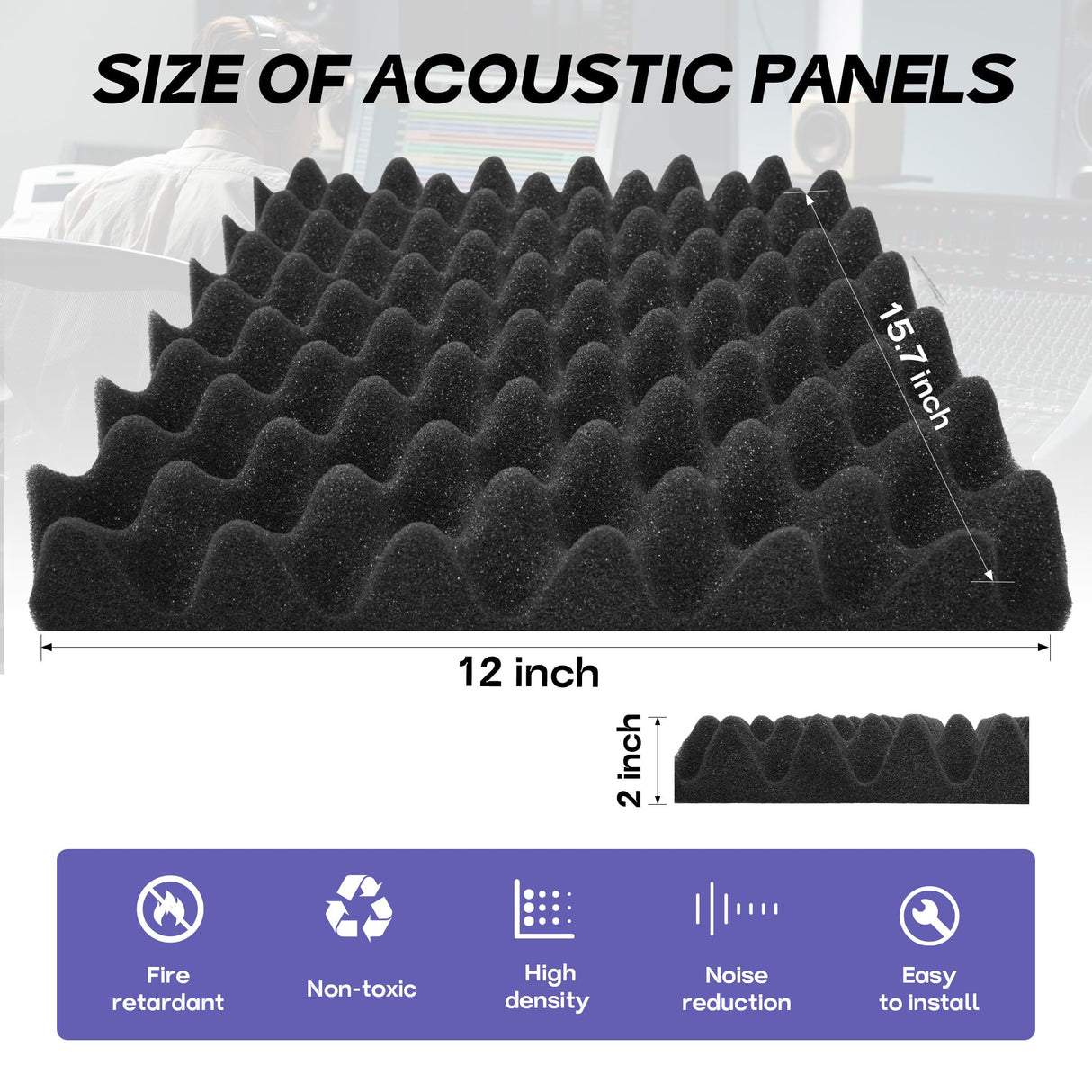 12 Pack Acoustic Panels 16" x 12" x 2", Sound Proof Foam Panels for Wall, High Density Fire Resistant Egg Crate Foam, Noise Dampening Sound Absorbing Soundproof Board for Music Home Studio Starfavor