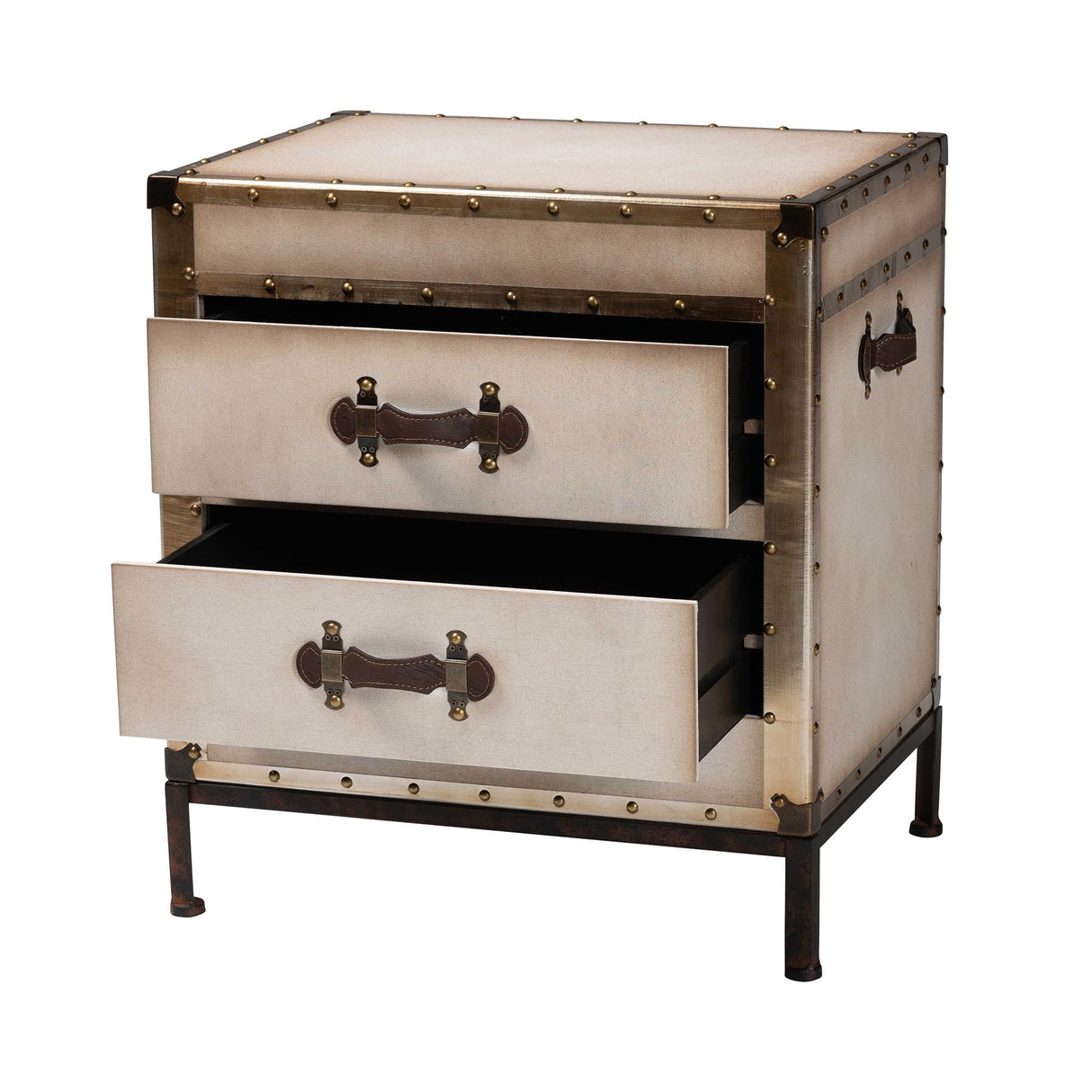 Baxton Studio Laura Vintage White Canvas 2-Drawer End Table Trunk Baxton Studio