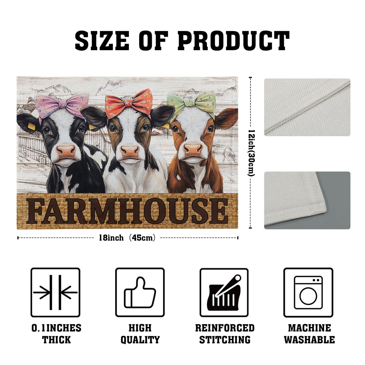 Cute Cow Farmhouse Placemats 4pcs, Farm Animal Tabletop Mat Rustic Style Non-Slip Washable Place Mats 12 x 18 Inch for Holiday Kitchen Dining Decor Imiss