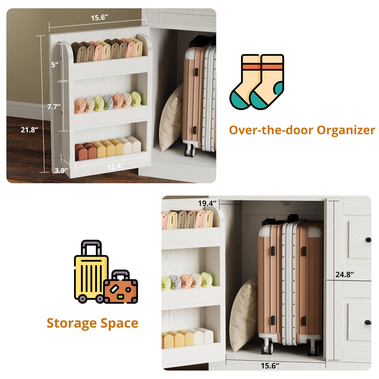 ModernMate Armoire Wardrobe Closet, 71 Inches Tall Wooden Modern Bedroom Armoires with 3 Doors and 2 Drawers, Freestanding Wardrobe Combination Clothing Cabinet with Hanging Rod, White ModernMate