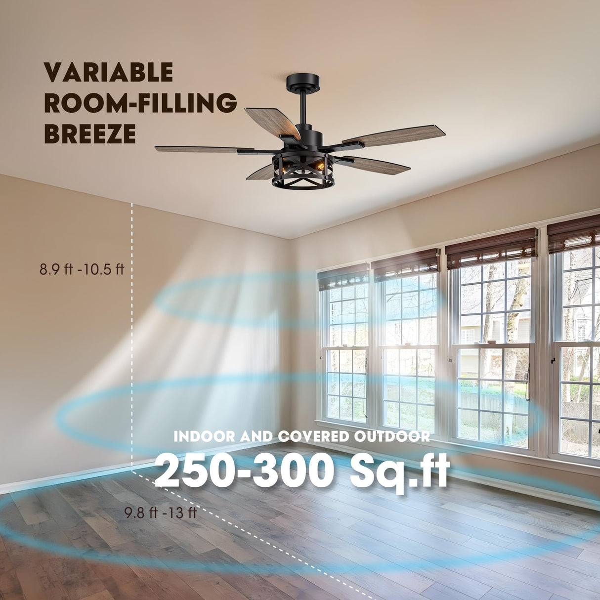 52 Inch Ceiling Fans with Lights and Remote & APP Control, Farmhouse Ceiling Fan with LED Lighting for Bedroom Living Room and Patio, Black Caged Ceiling Fan for Indoor and Outdoor(NO BULB) YouthDream