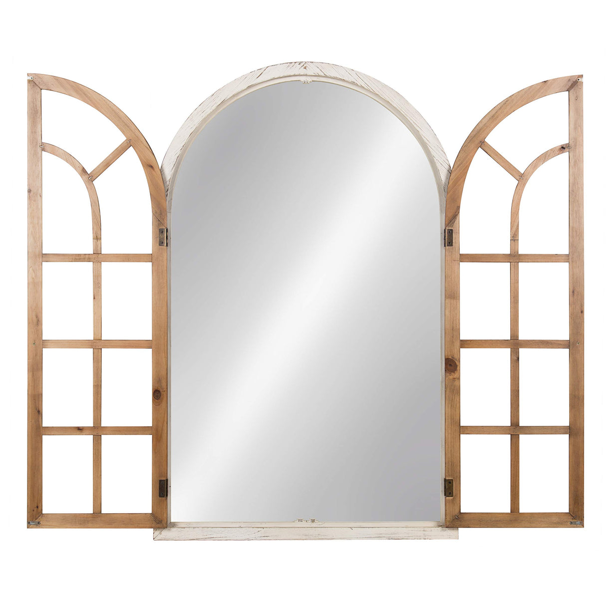 Kate and Laurel Boldmere Large Traditional Wood Windowpane Arch Mirror, 28x44, Rustic Brown and White Kate and Laurel