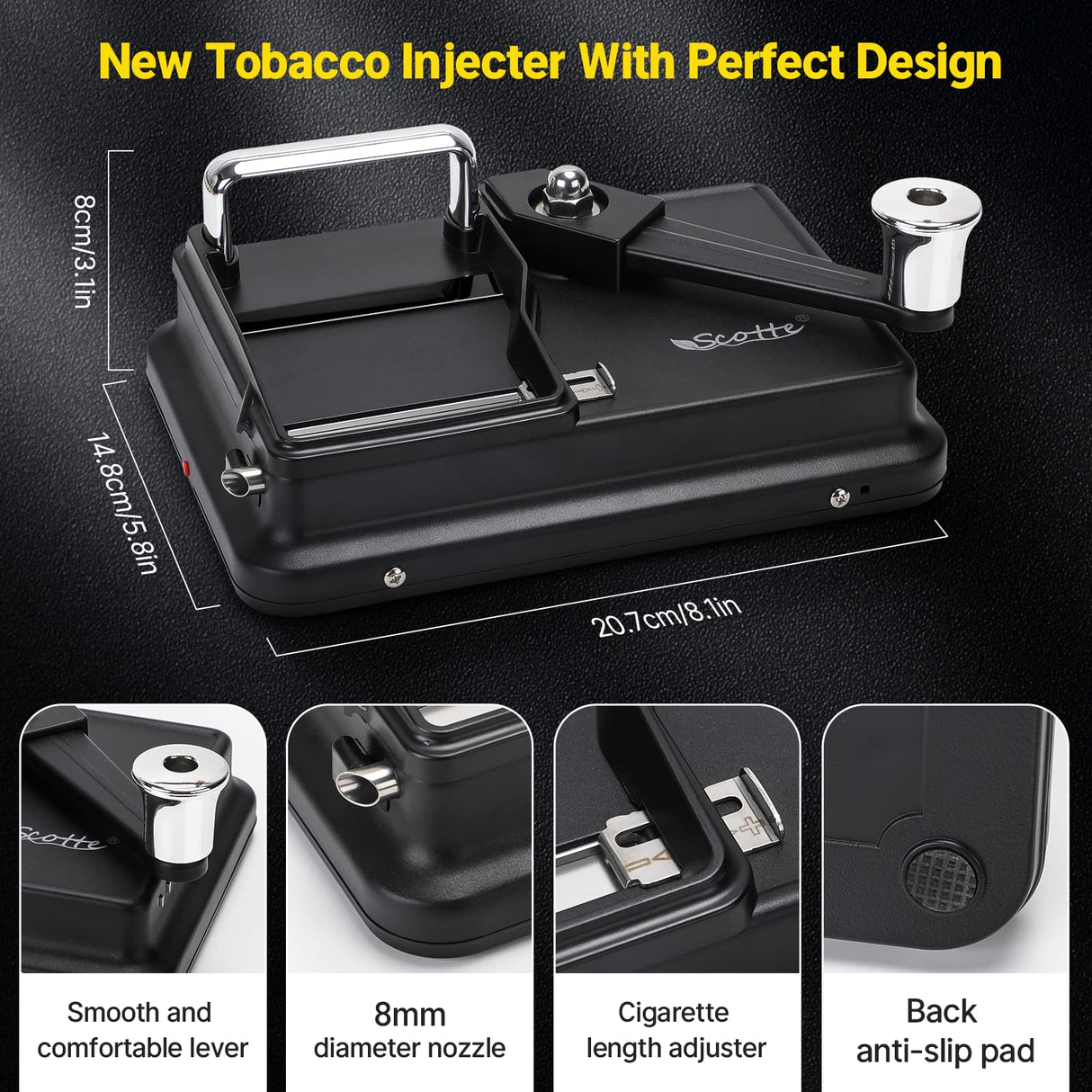 Scotte Cigarette Rolling Machine Manual Cigarettes/Tobacco Injecter 8mm Diameter Tube Making 80-100mm Lengths of Cigarrettes (Black) Scotte