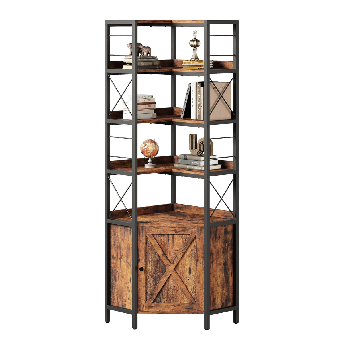 IRONCK Bookshelves 5 Tiers, Corner Bookshelf with Baffles, Bookcase and Bookshelf with Doors, Industrial Display Bookshelves for Living Room, Kitchen IRONCK