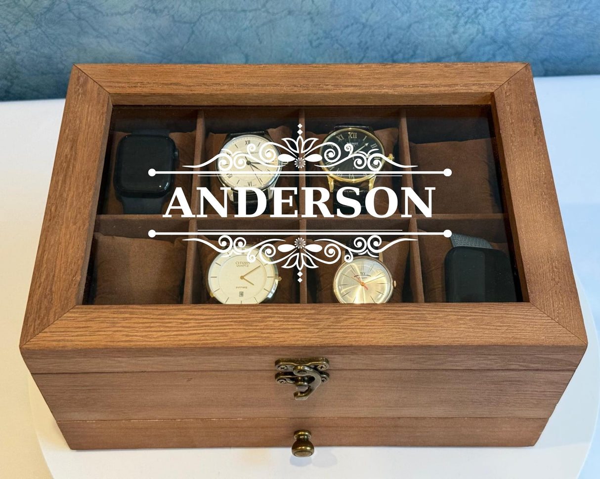 Personalized Watch Storage Box with Drawer, 8 Slots, 2 Layers, Wood - Groomsmen Gifts - Custom Gift for Him, Dad, Husband - Gift for Men to keep sunglasses, key, rings (Watch Box) Generic