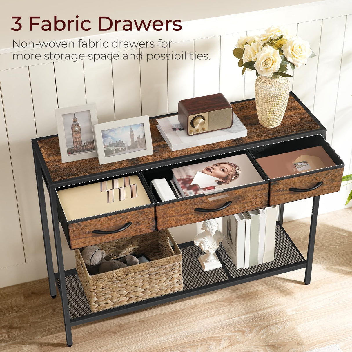 MAHANCRIS Console Table with Drawer, Industrial Entryway Table with Storage, Narrow Sofa Foyer Table for Living Room, Entrance, Hallway, Couch, Corridor, Rustic Brown and Black CTHR23301 MAHANCRIS