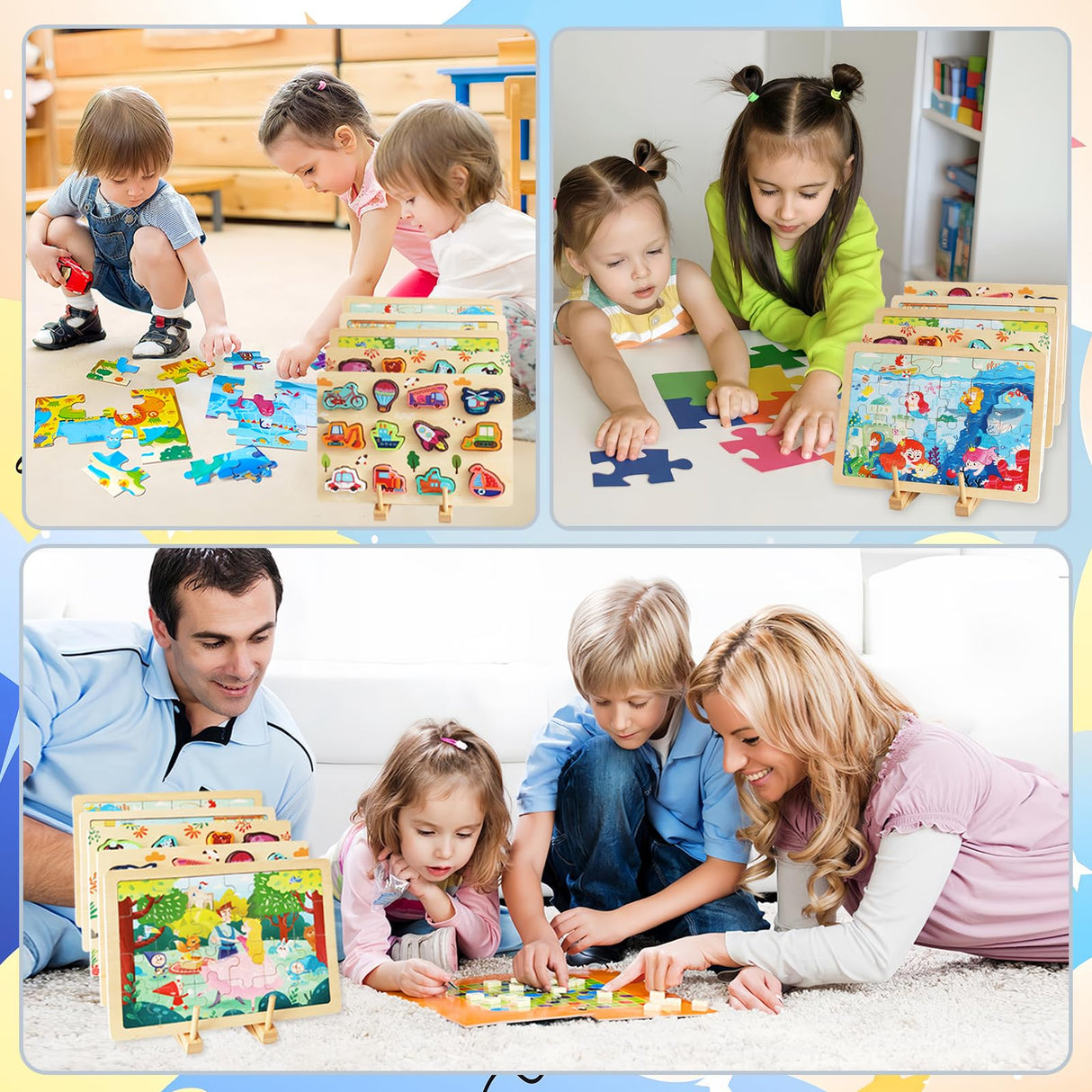 Gjulrfu 2-Piece Wooden Puzzle Storage Rack, Holder for Easel Board, Adult Puzzles Organizer Shelf gjulrfu