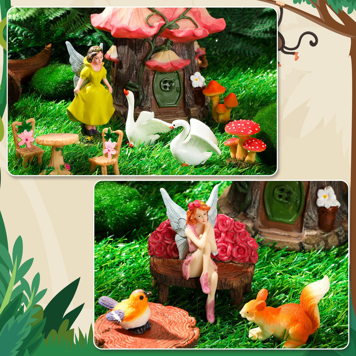 Soaoo Fairy House Garden Figurines Kit Spring Garden Decor Easter Basket Decoration Spring Decoration Outdoor Wildflower Butterfly Fairy Mushroom Party Supplies Micro Landscape Ornaments Soaoo
