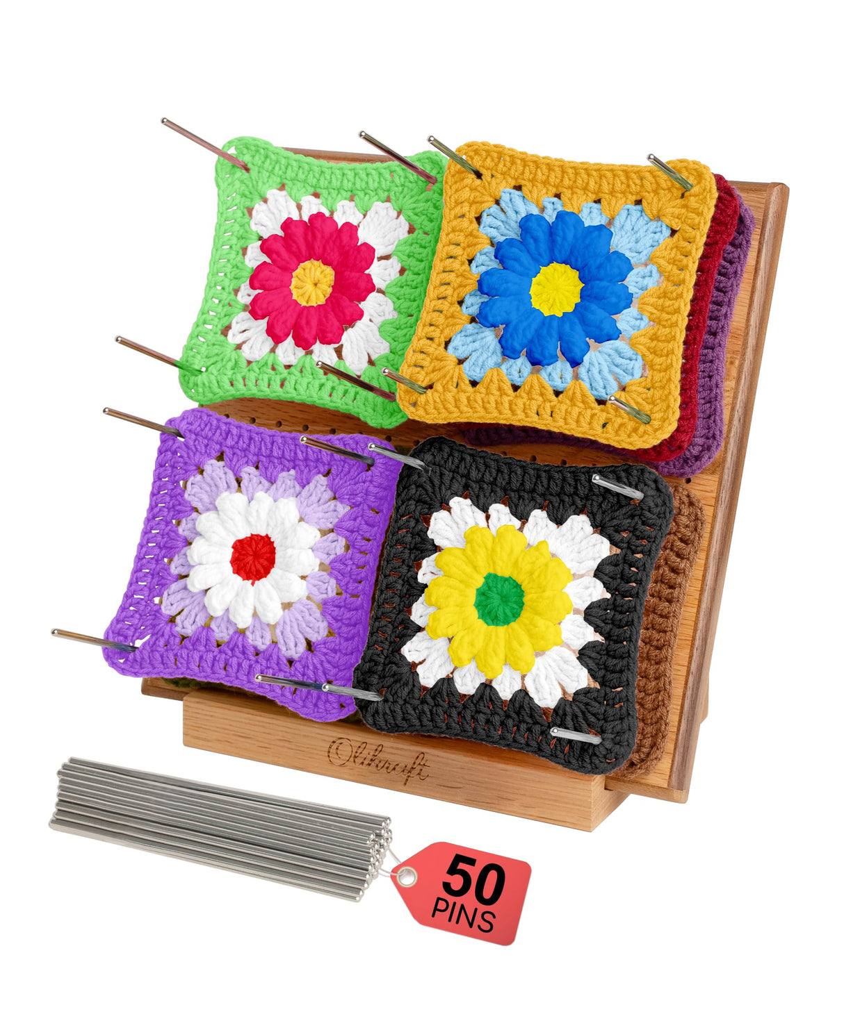 Olikraft 9.5" Crochet Blocking Board with Pegs 50 Pins - Granny Square Blocking Boards for Crochet Projects - Yarn Supplies Tools and Accessories and Gadgets Olikraft