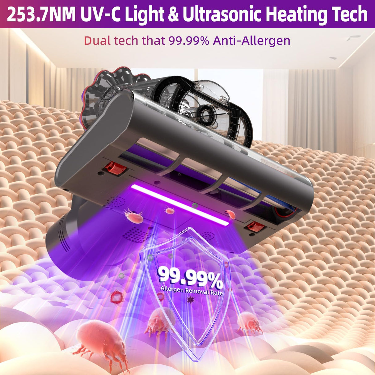 Kimdog Mattress Vacuum Cleaner 16Kpa Bed Vacuum with 253.7nm UV-C Light,140°F Heat & HEPA Filter,500W Powerful Handheld Upholstery Vacuum for Couch,Sofa & Pet Kimdog