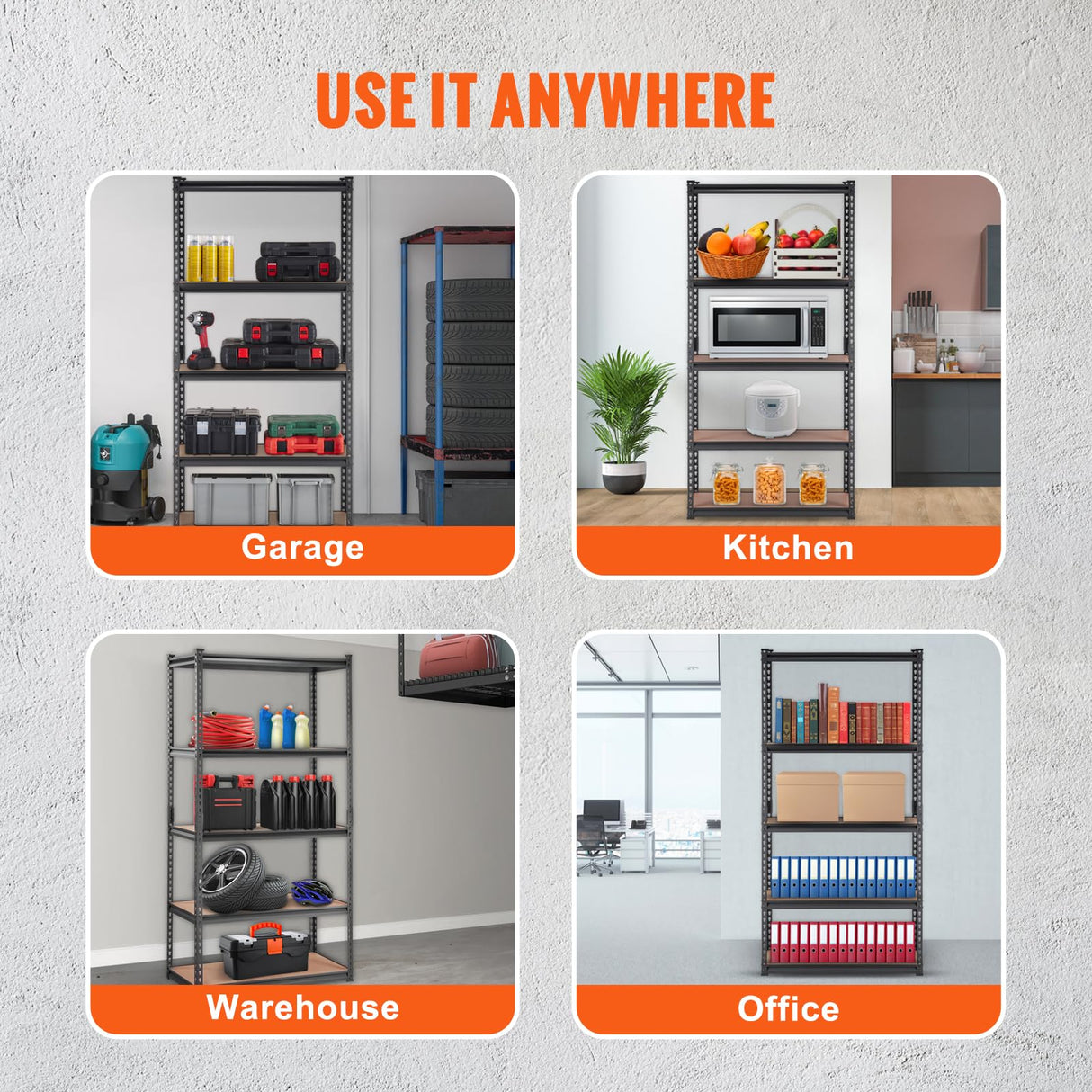 VEVOR Storage Shelving Unit, 5-Tier Adjustable, 2000 lbs Capacity, Heavy Duty Garage Shelves Metal Organizer Utility Rack, 2 Pack, 36" L x 18" W x 72" H VEVOR