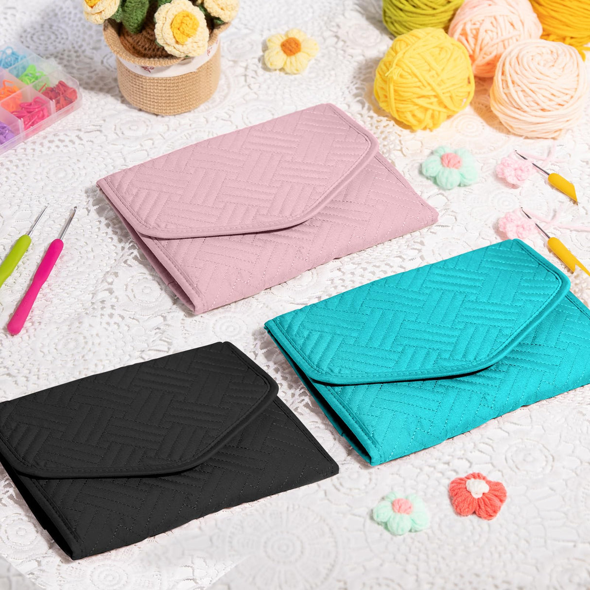 MYBAGZING Crochet Hook Case Empty - Foldable Crochet Hook Organizer - Crochet Hook Holder for Knitting & Crochet Supplies - Knitting Accessories, Teal MYBAGZING