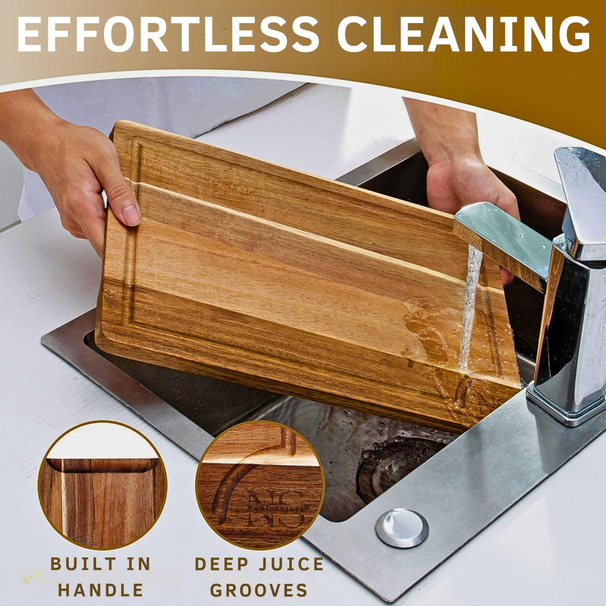 Acacia Wooden Cutting Boards for Kitchen (3 Pcs) - Acacia Wood Cutting Board Set with Deep Juice Groove and Handles, Chopping boards for kitchen, Meat, Vegetables and Cheese NobleSelect