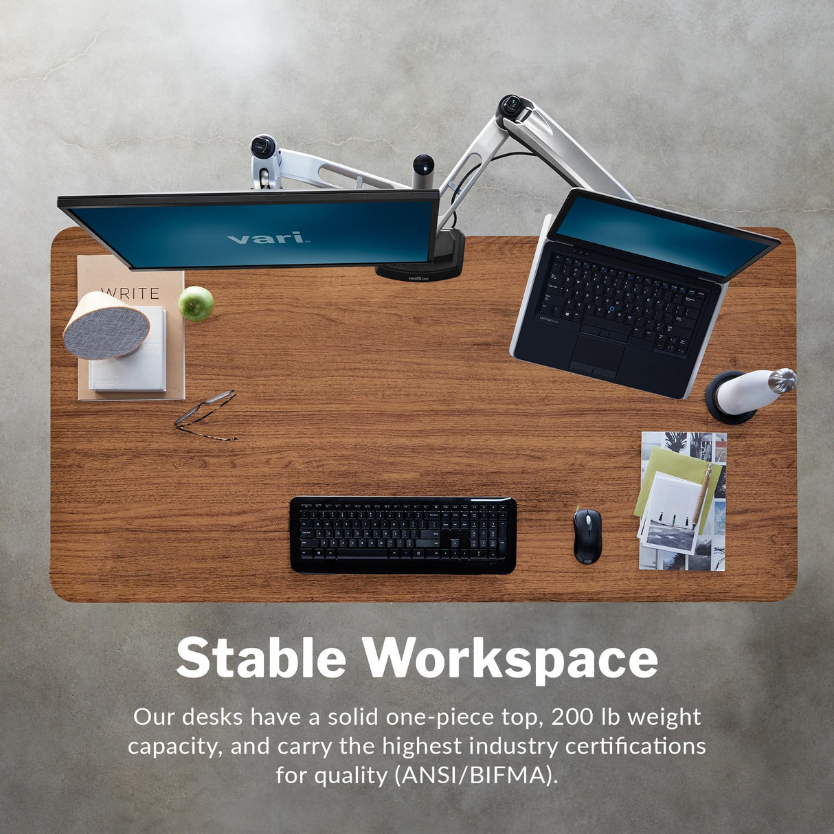 Vari Electric Standing Desk - 60x30 VariDesk, Adjustable Height Stand Up Computer Desk - Dual Motor with Memory Presets, Stable T-Style Legs- Home Office Essentials - Walnut Vari