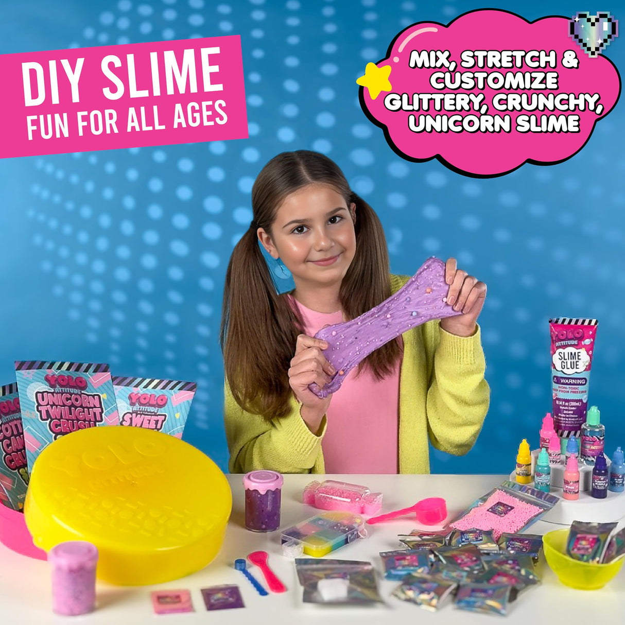 YOLO Unicorn Candy Craze Slime Kit - DIY Slime Making Set for Girls 8-12 with 40+ Magical Add-ins, Glitter & Cloud Slime Supplies YOLO Attitude