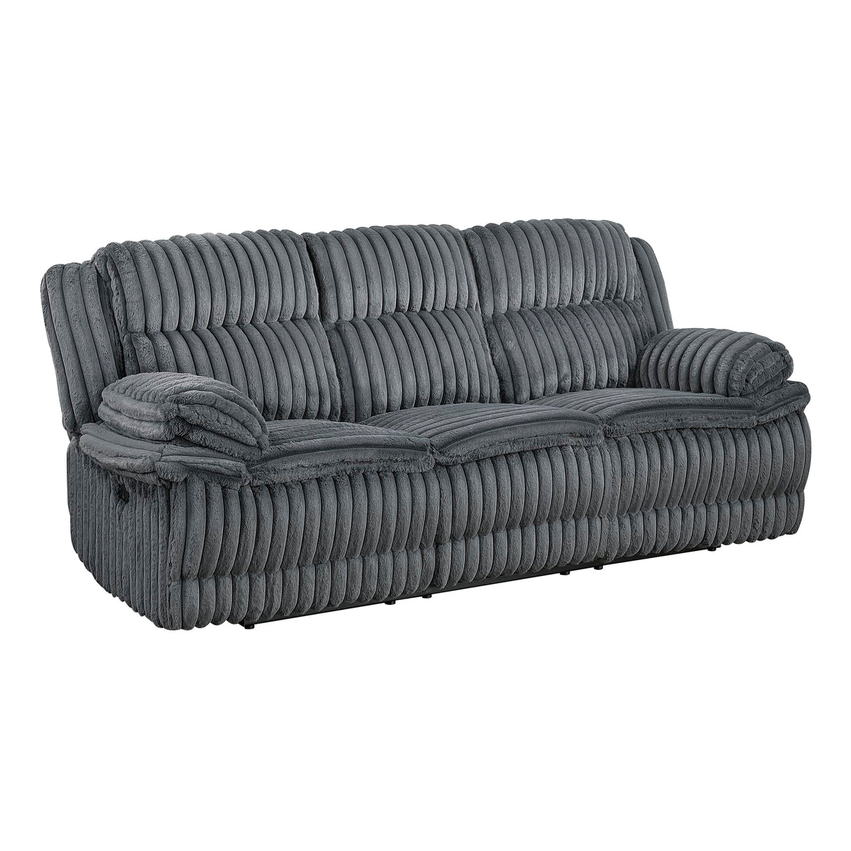 Lexicon Manual Double Reclining Sofa, Corduroy Manual Wall Hugger Recliner Couch, Pillow Top Arms, Plush Foam Cushions Over Pocket Coils, Cozy Reclining Sofa for Living Room, Dark Gray Lexicon
