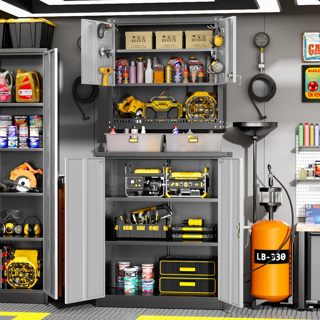 Greenvelly Metal Storage Cabinet,36” Lockable Storage Cabinet with Doors and Adjustable Shelves, Steel Locking File Cabinet for Garage,Home,School,Pantry(Black Grey) Greenvelly