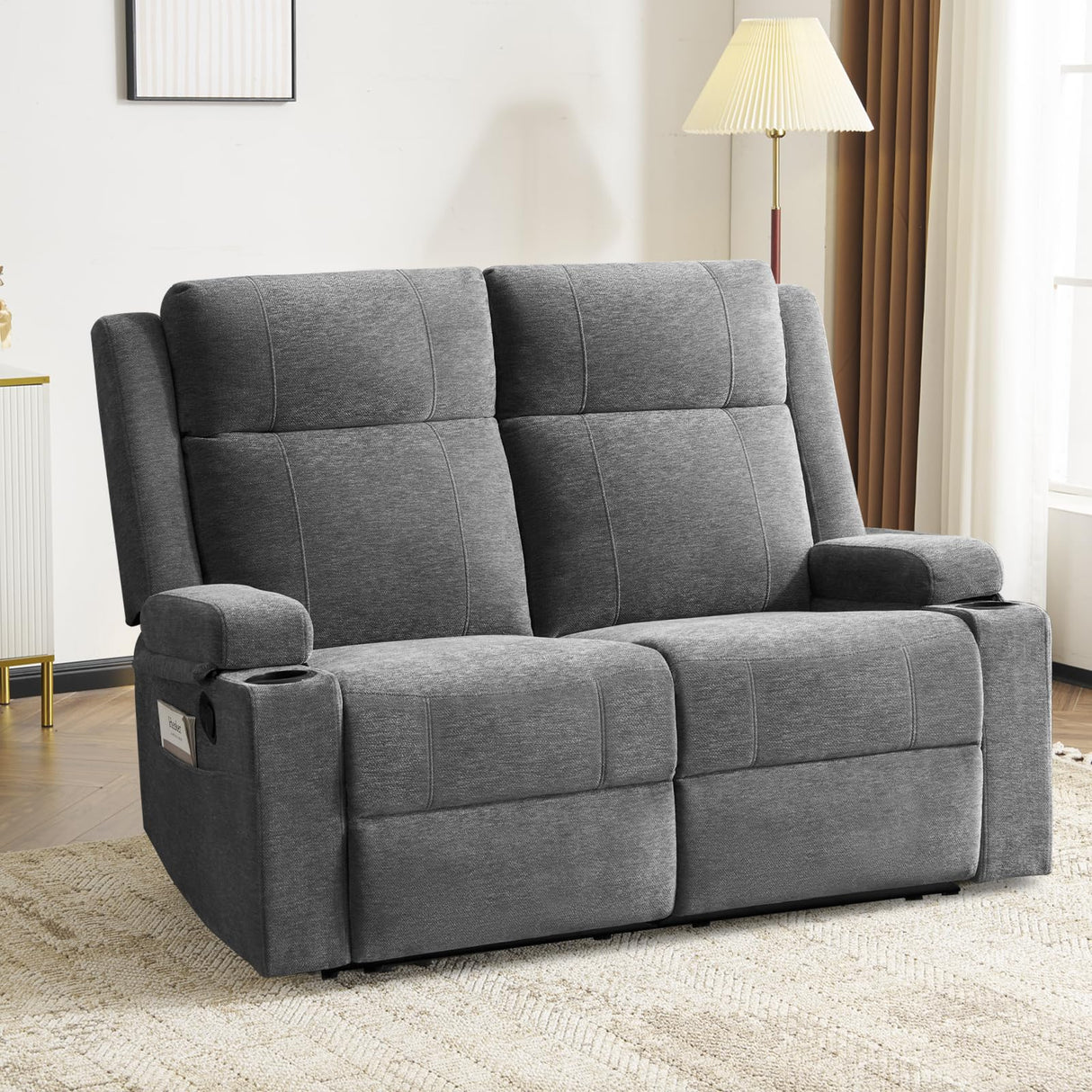 RIHEREFY Loveseat Recliner, Loveseat Sofa with Adjustable Footrest, Wall Hugger Recliner for Living Room & Home Theater & RV(Gray) RIHEREFY