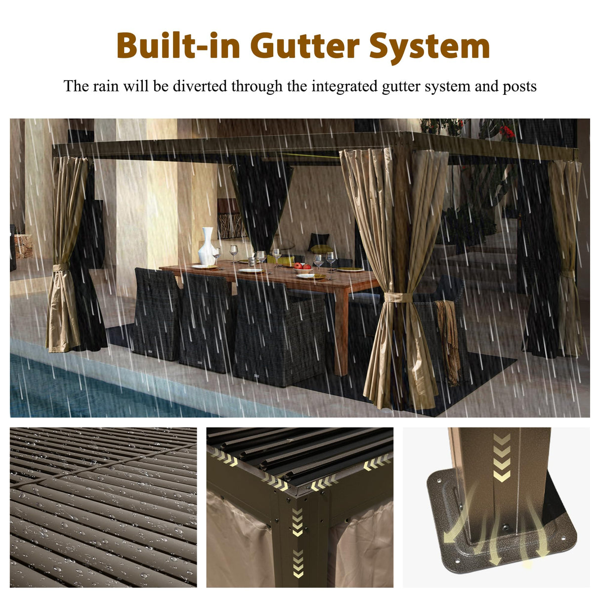 Domi 12x16FT Louvered Pergola, Full Aluminum Pergola with Adjustable Louvered Roof, Outdoor Pergola with Waterproof Curtains and Netting, Dark Brown domi outdoor living