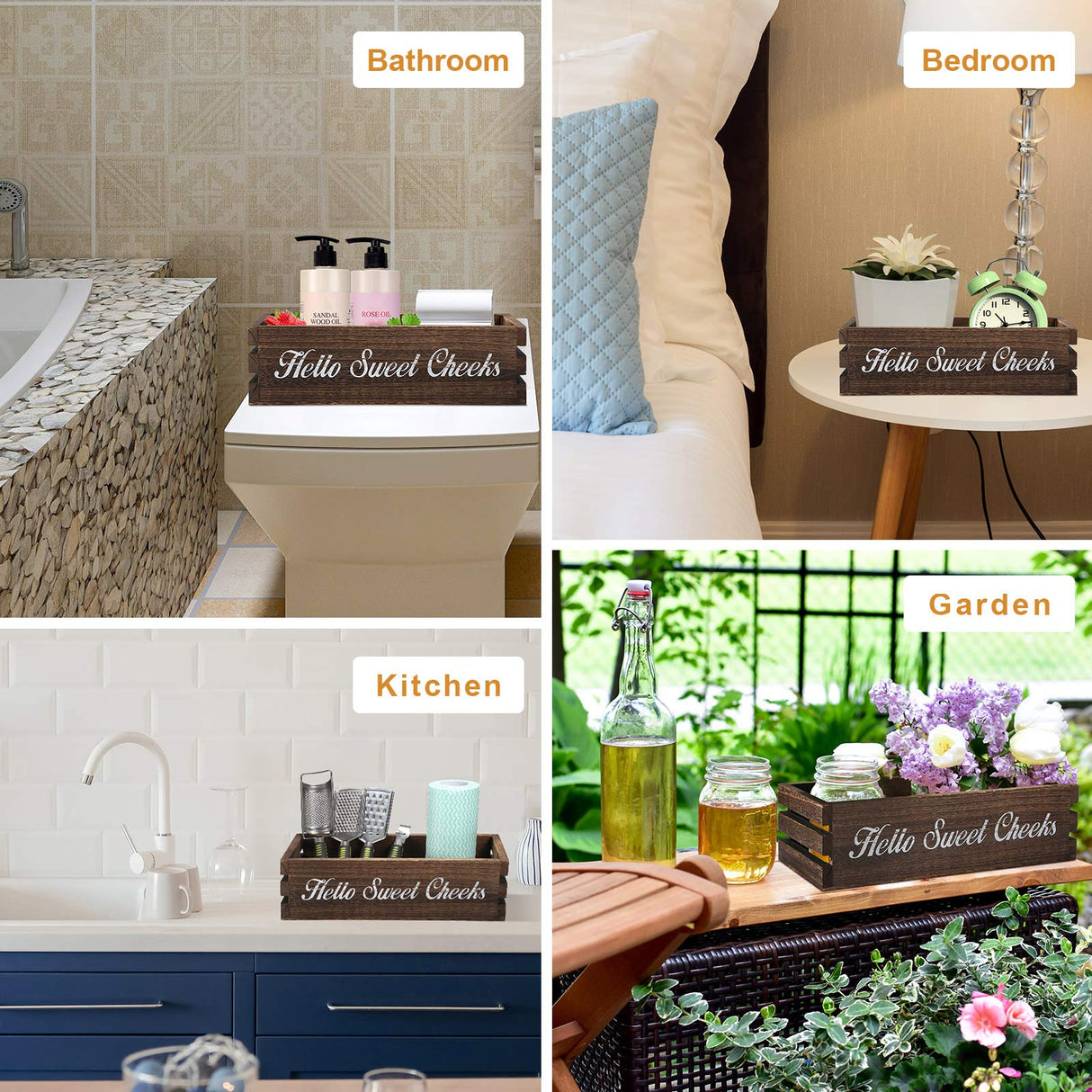 Hello Sweet Cheeks Bathroom Decor Box, VOOWO Nice Butt Bathroom Decor Box, Funny Toilet Paper Holder Wooden Toilet Paper Box for Rustic Farmhouse Bathroom Decor, Storage Baskets for Bathroom (Brown) VOOWO