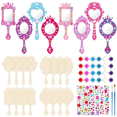 Juexica 16 Sets Wooden Mirror Craft for Girls Kid DIY Decorate Your Own Princess Mirror Unbreakable Paint Hand for Princess Tea Party Gift for Back to School Christmas Birthday Art Activities Favors