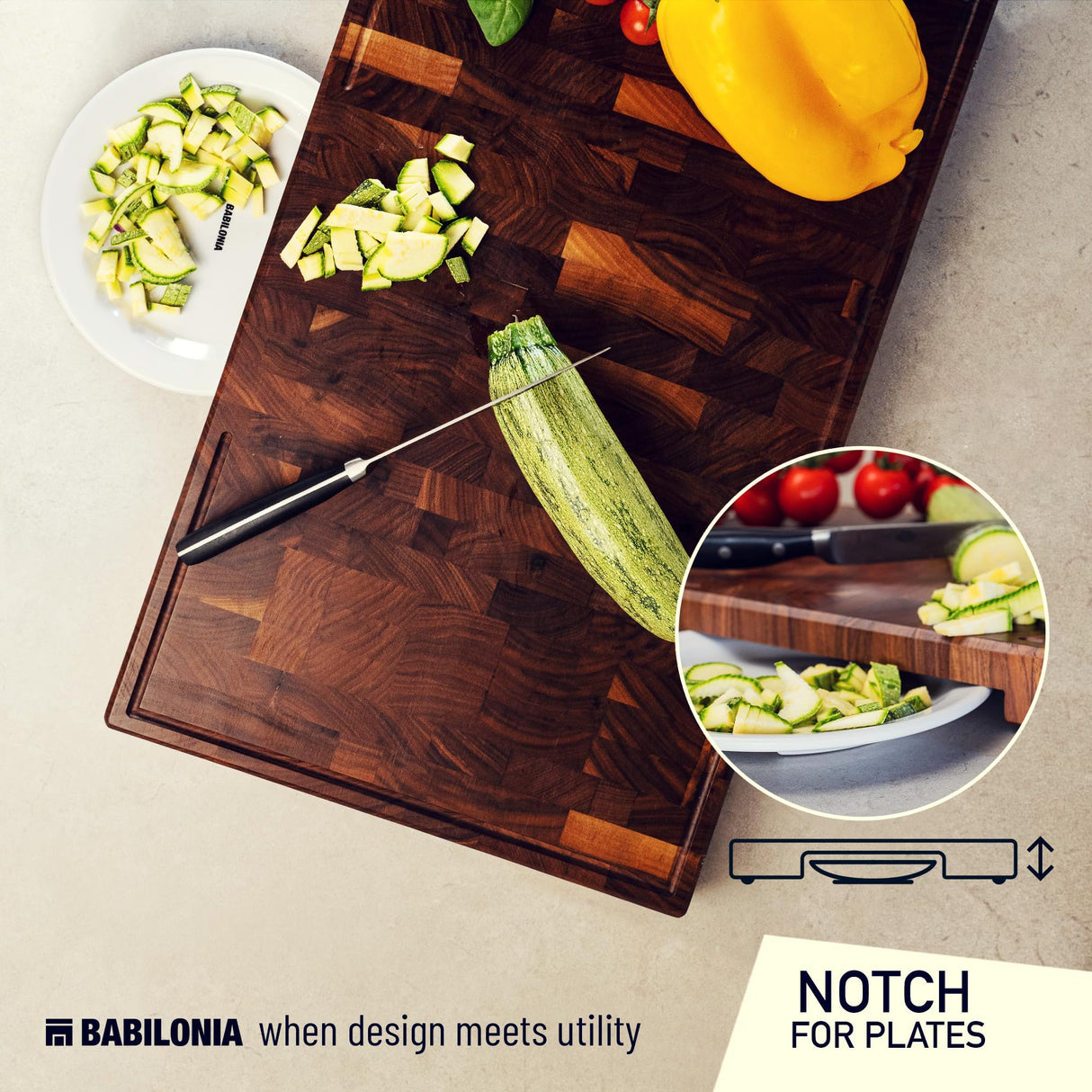 American Black-Walnut Cutting Board (ExtraThick 1,7"), Premium Quality & Professional Butcher Block. Heavy duty end-grain wood chopping board (Oil BABILONIA