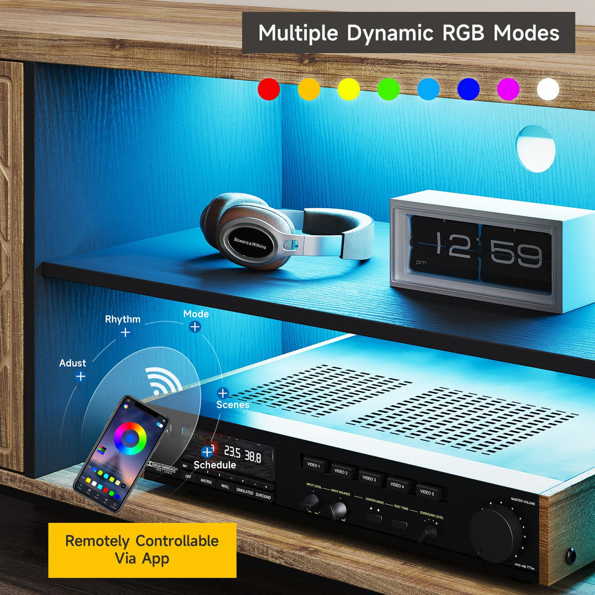 ONBRILL TV Stand for 55/60/65 Inch TV, LED Entertainment Center with Storage Cabinets and Adjustable Shelves, Mid Century Modern Wood TV Media Console for Living Room, Bedroom ONBRILL