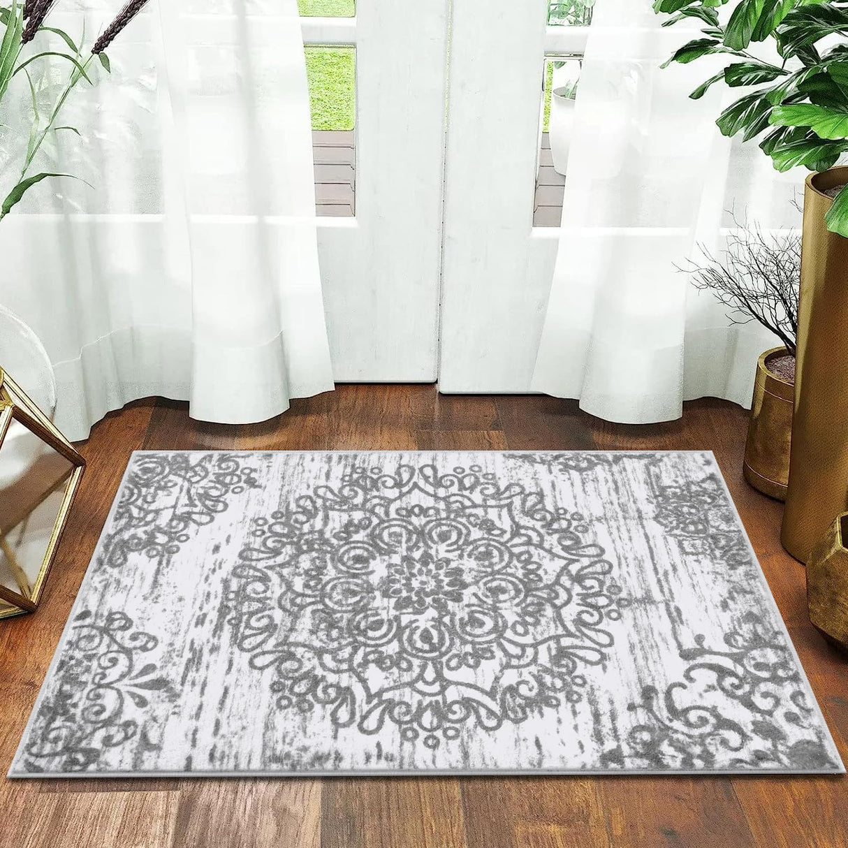 HEBE Washable Area Rug - 2'x3' Non Slip Soft Distressed Medallion Bedroom Boho Living Room Accent Throw Vintage Entry Floor Carpet for Dining Room Bathroom Entryway HEBE RUGS