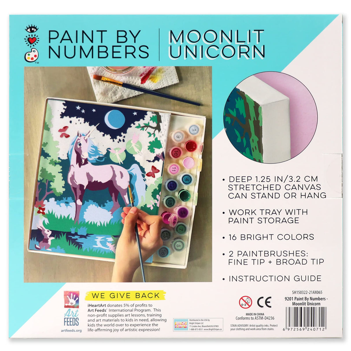 Bright Stripes Paint by Numbers Kit for Kids: Easy to Follow Paint by Numbers Canvas with Frame Kids Paint Kit (Paint by Numbers Moonlit Unicorn) Bright Stripes