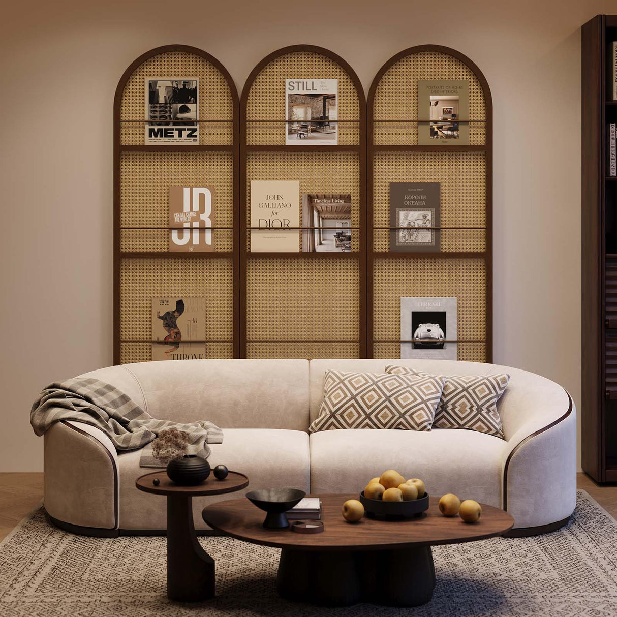 Rattan Room Divider with Bookshelf,Privacy Screen for Home Office & Bedroom,Portable Partition, Wooden Frame Svimi