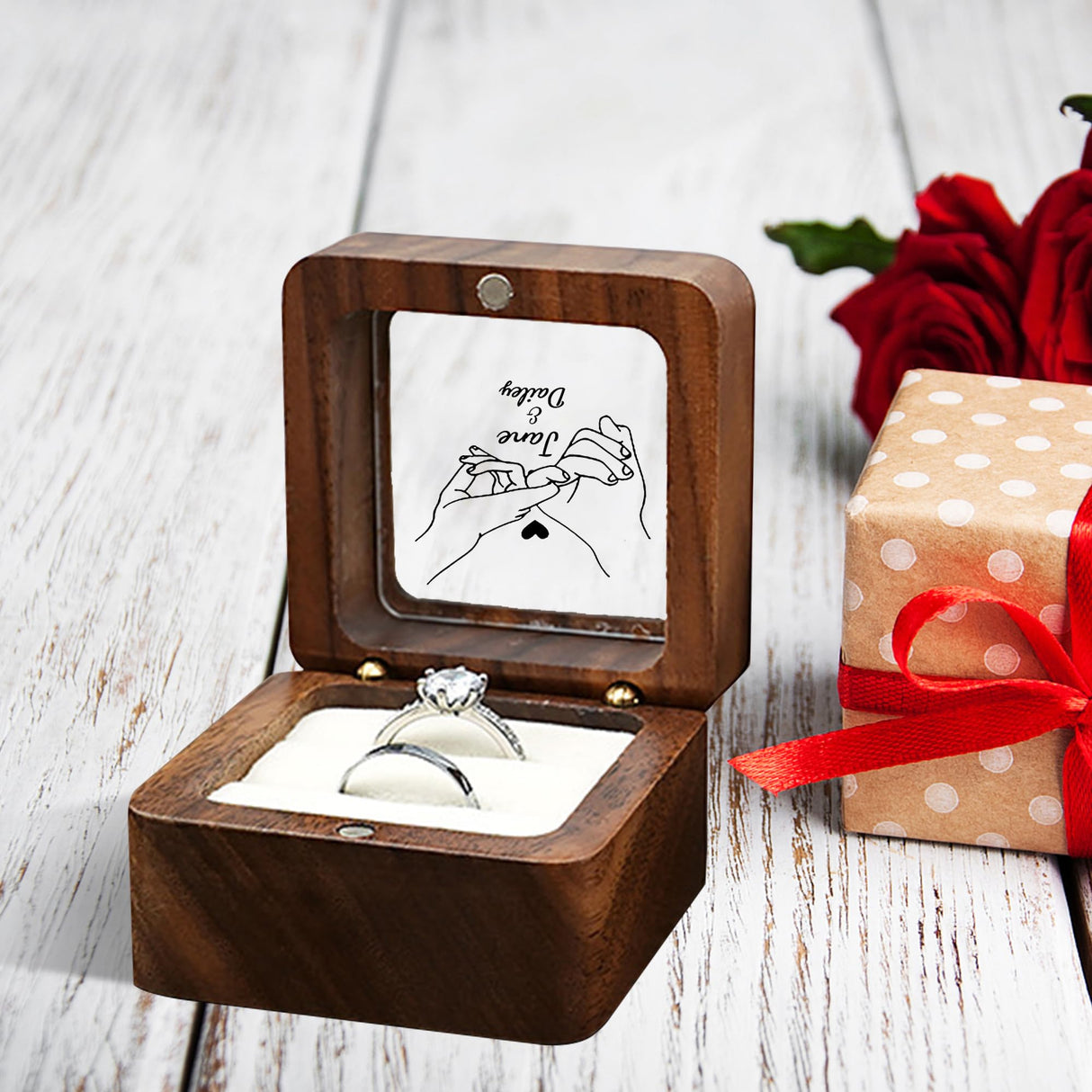 Personalized Custom Engraved Wooden Ring Box For Wedding Ceremony Engagement Ring Bearer Box Handmade Ring Holder Box Mr And Mrs Ring Case For WLLPNG