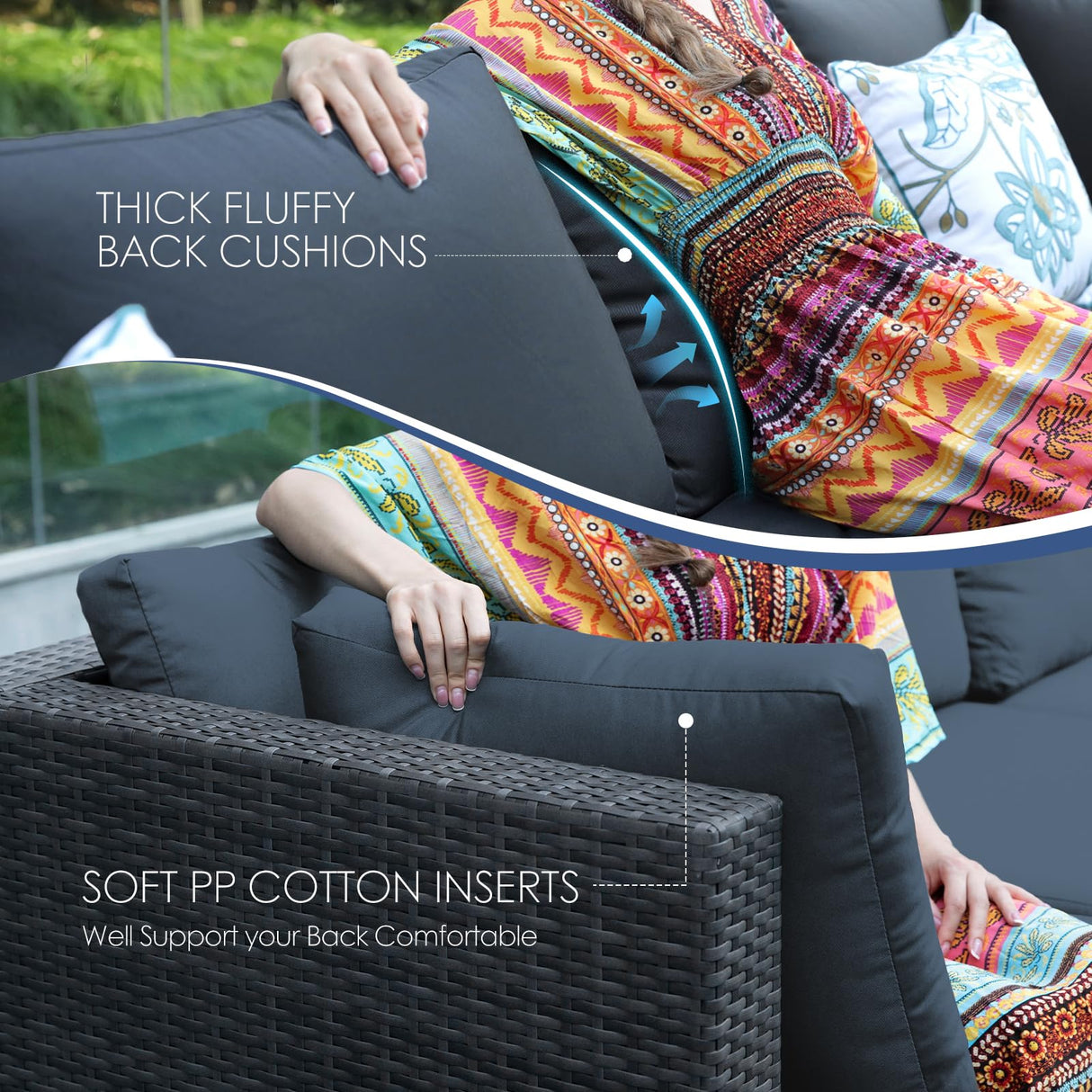 NICESOUL® 11 Piece Large Size PE Rattan Outdoor Patio Furniture Sectional Sofa Sets with Side Tables Outdoor Wicker Conversation Sets Modern Luxury 29.3'' High Back Dark Gray NICESOUL