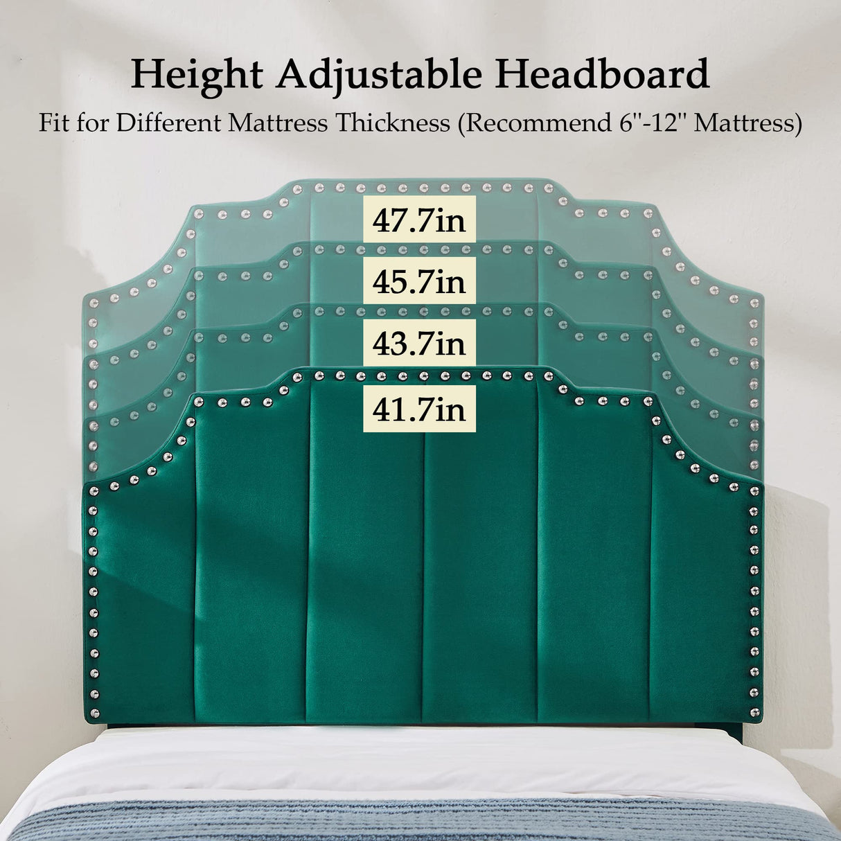 VECELO Twin Upholstered Platform Bed Frame with Tufted Adjustable Headboard/Mattress Foundation/Wood Slat Support,Easy Assembly,Dark Green VECELO